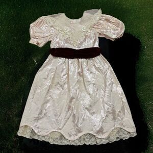 VTG 80 Jinelle Girl's Dress Sz 12 Baby Pink Lace Bow Ties Formal Party